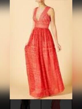 Nicole Miller New York Elegant V-Neck Coral Maxi Dress Size 8